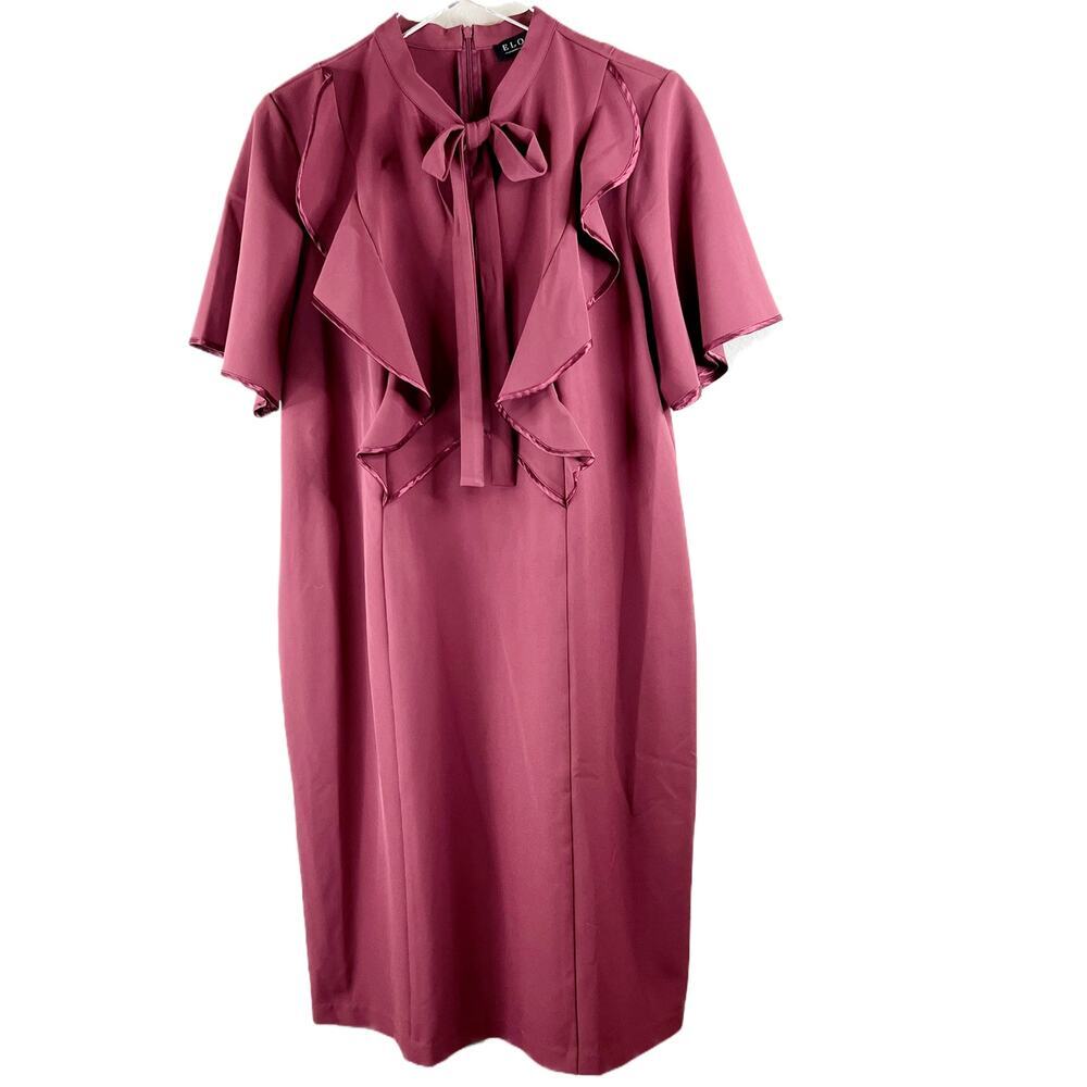Eloquii Studio Ruffle & Tie Front Dress Wine Burgundy Red Women's Size 14 - Picture 2 of 11